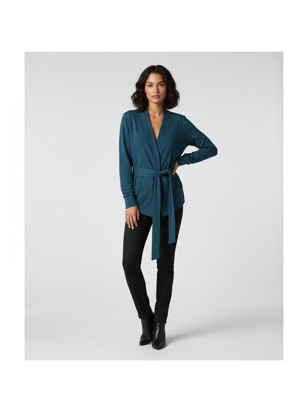 The North Face Monterey Blue Terry Wrap Tie Cardigan Sweater size large